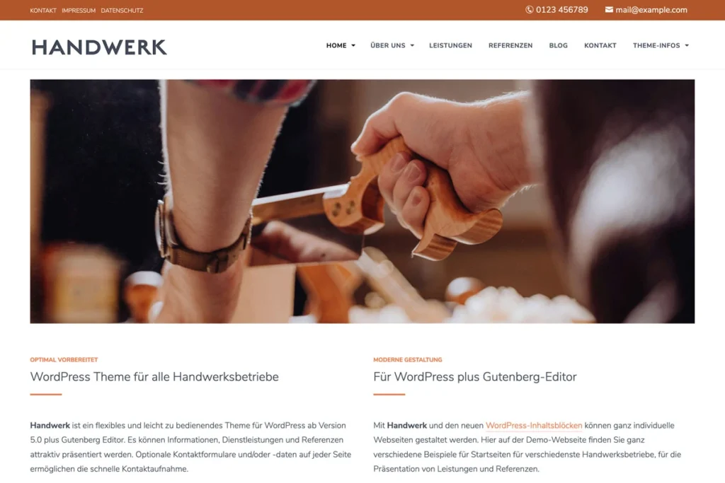 Screenshot vom Handwerk-Theme - Startseite