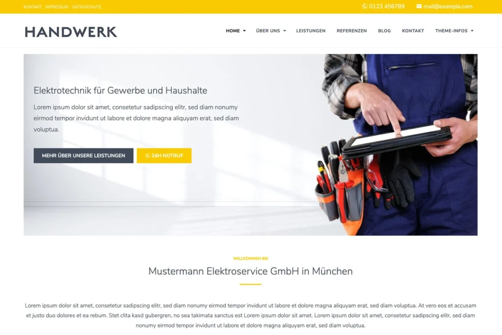 Screenshot vom Handwerk-Theme - Startseite