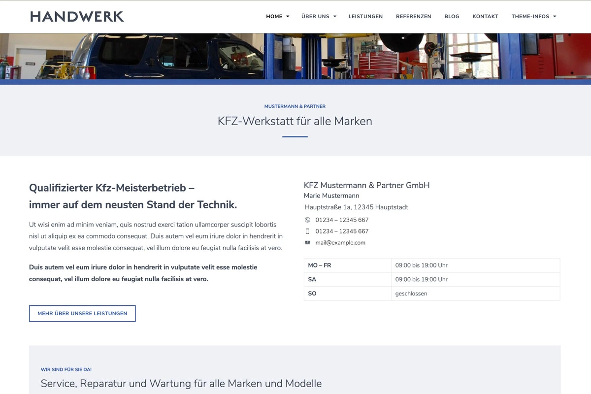 Screenshot vom Handwerk-Theme - Kontakt