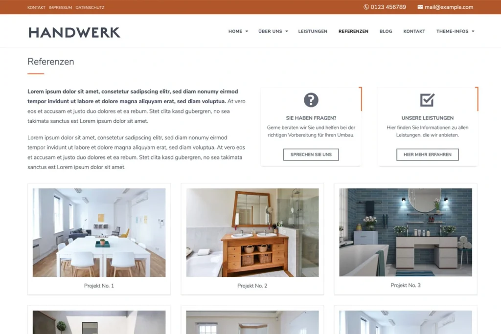 Screenshot vom Handwerk-Theme - Referenzen