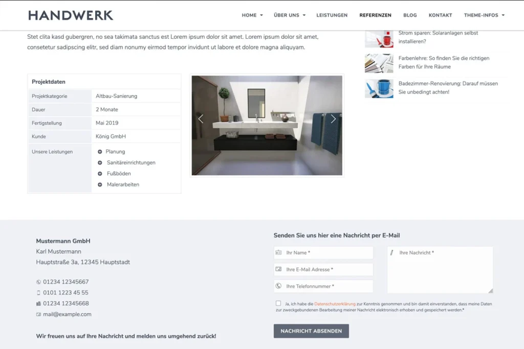 Screenshot vom Handwerk-Theme - Referenz