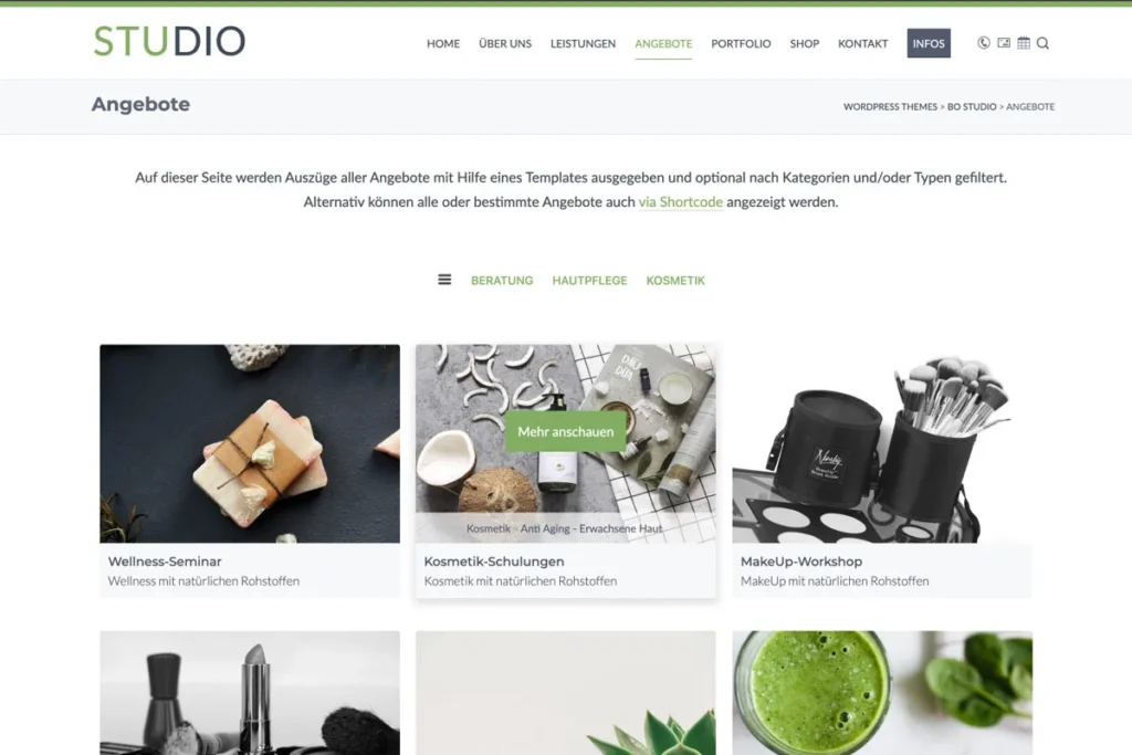 Studio WordPress Theme - Screenshot Angebote