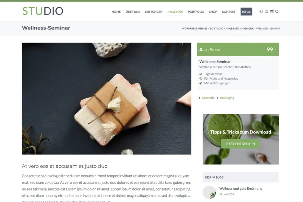 Studio WordPress Theme - Screenshot Angebotsseite