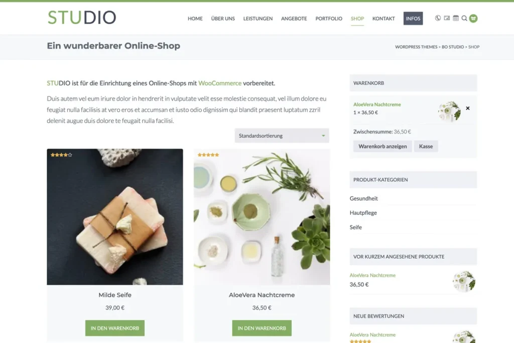Studio WordPress Theme - Screenshot Produkte