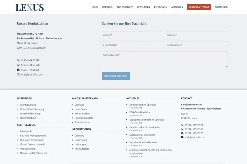 Lexus WordPress Theme - Screenshot Kontakt