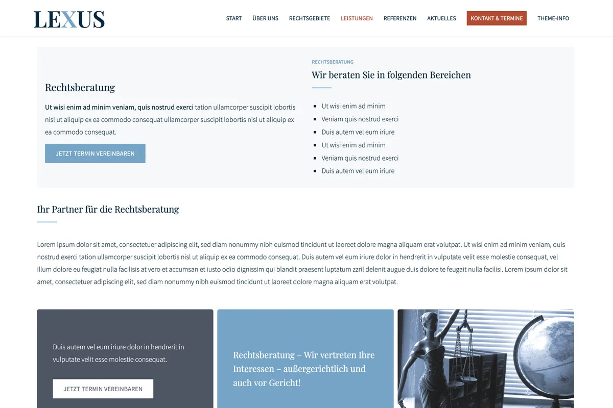 Lexus WordPress Theme - Screenshot Rechtsgebiete